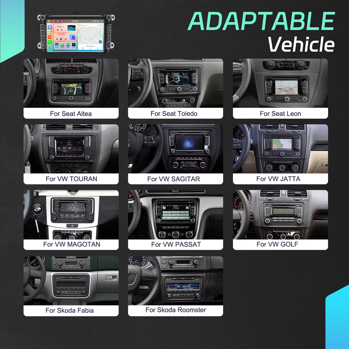 8" 2 Din Car Stereo Radio 2+64G CarPlay Car Multimedia Player For Seat VW Golf Skoda