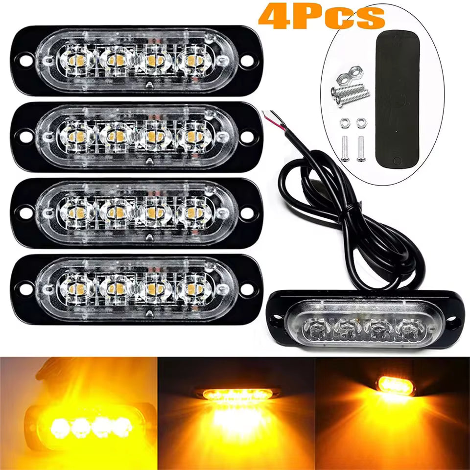 4x 4LED Car Warning Light Grill LED Amber Side Light