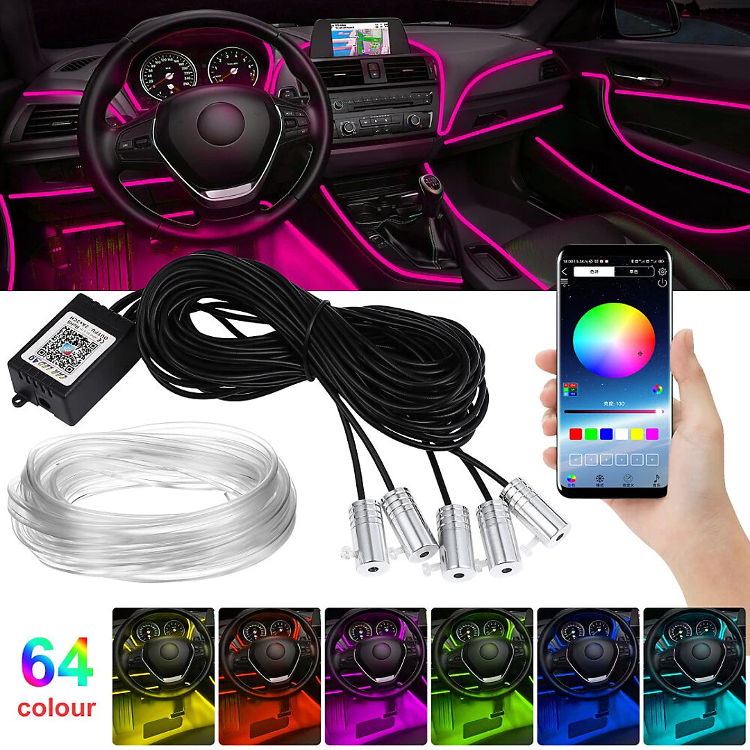 6M RGB LED Interior Strip Light Car Atmosphere Ambient Lighting APP Control