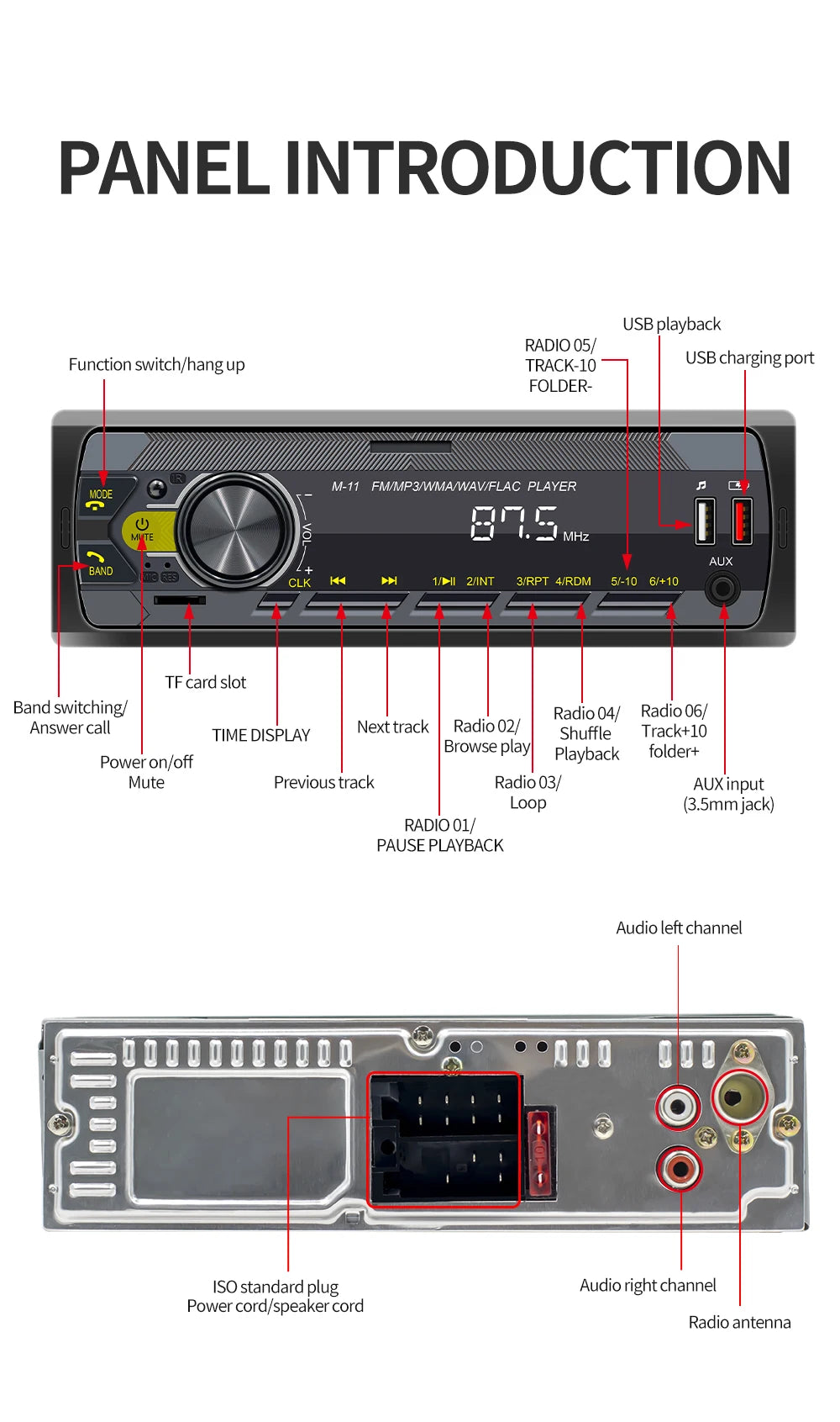 Car Radio 1 Din MP3 Car Stereo Bluetooth FM AUX