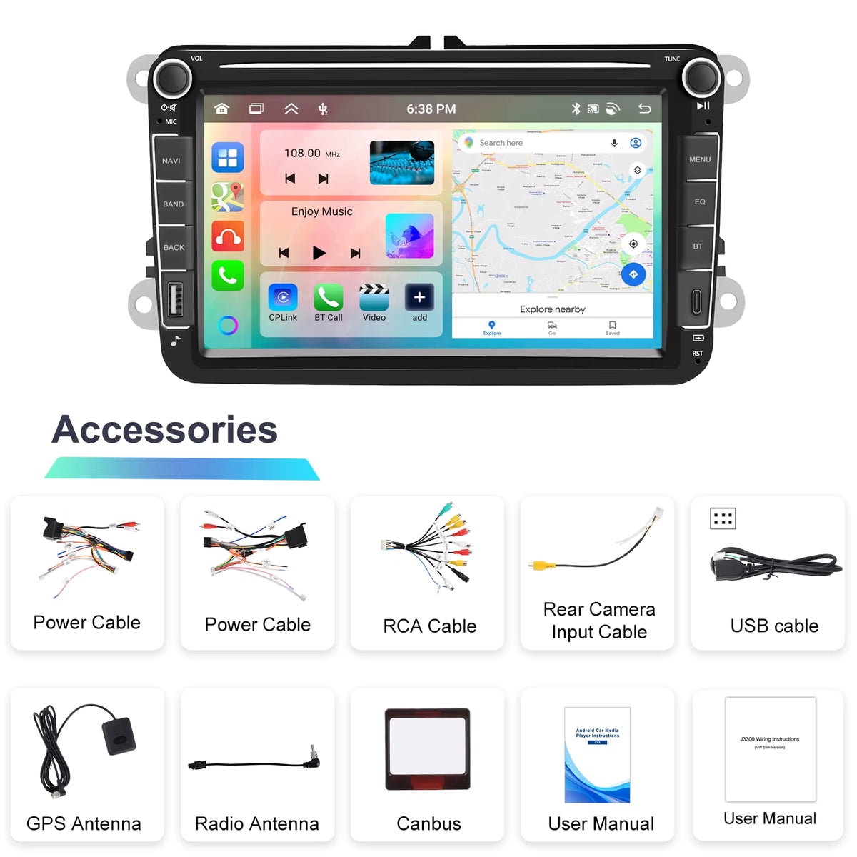 8" 2 Din Car Stereo Radio 2+64G CarPlay Car Multimedia Player For Seat VW Golf Skoda